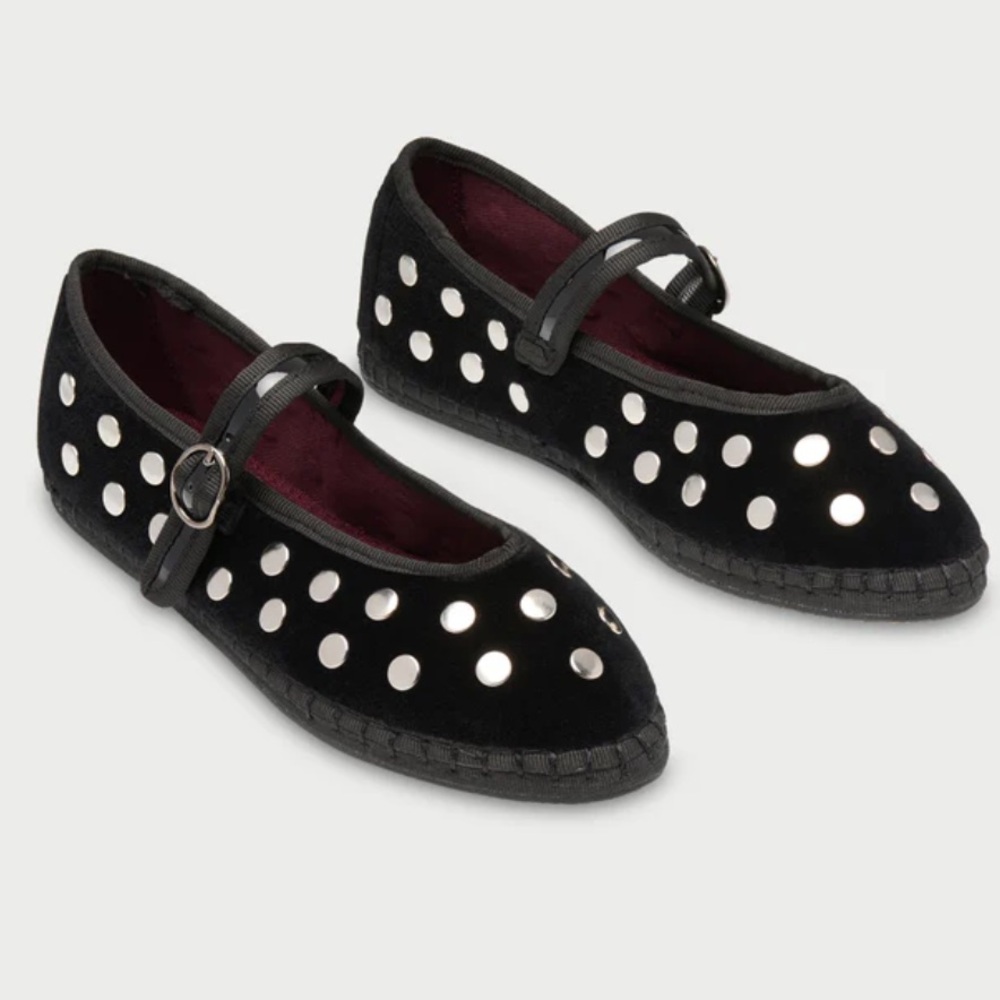 Flabelus Mae ballet Espadrilles with studs 40 euro Velvet Elegant Black Flats